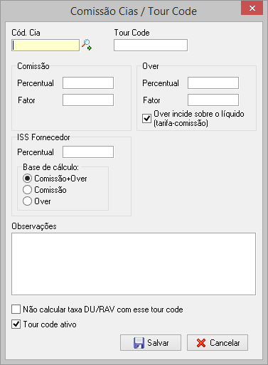 Cadastro de Tour code