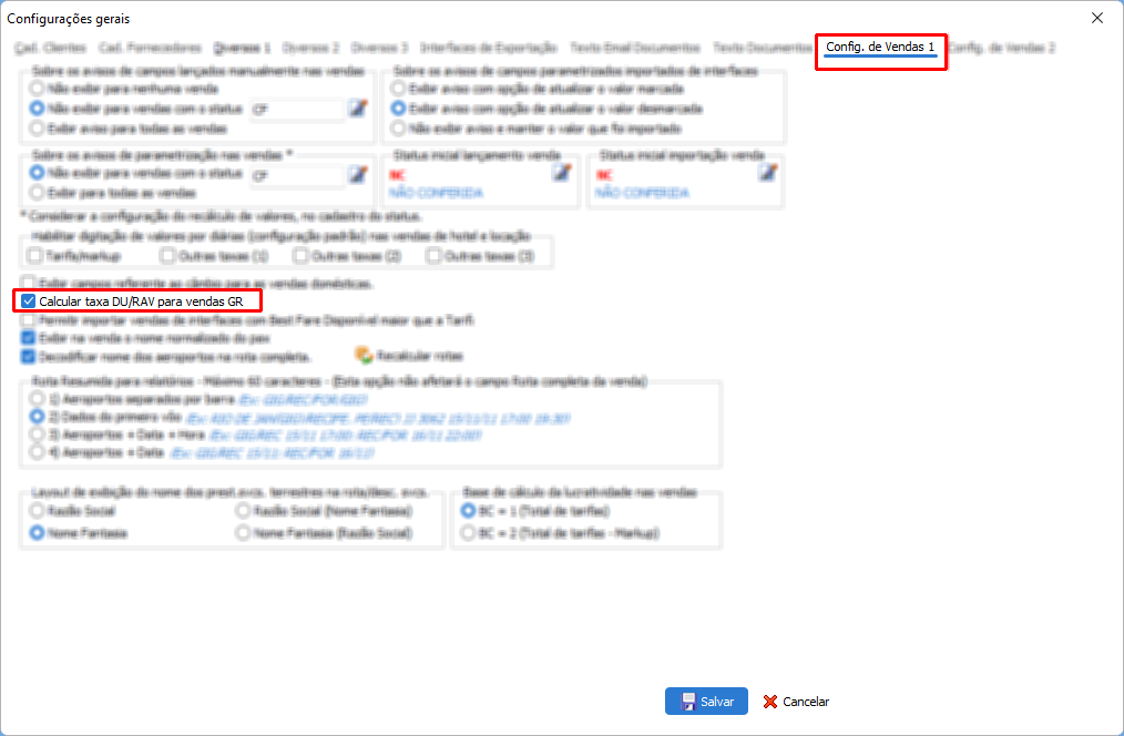 Configuração do cálculo de taxa DU para emissões GR