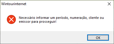 Mensagem de erro para preenchimento de campos obrigatórios da pesquisa de atendimentos.