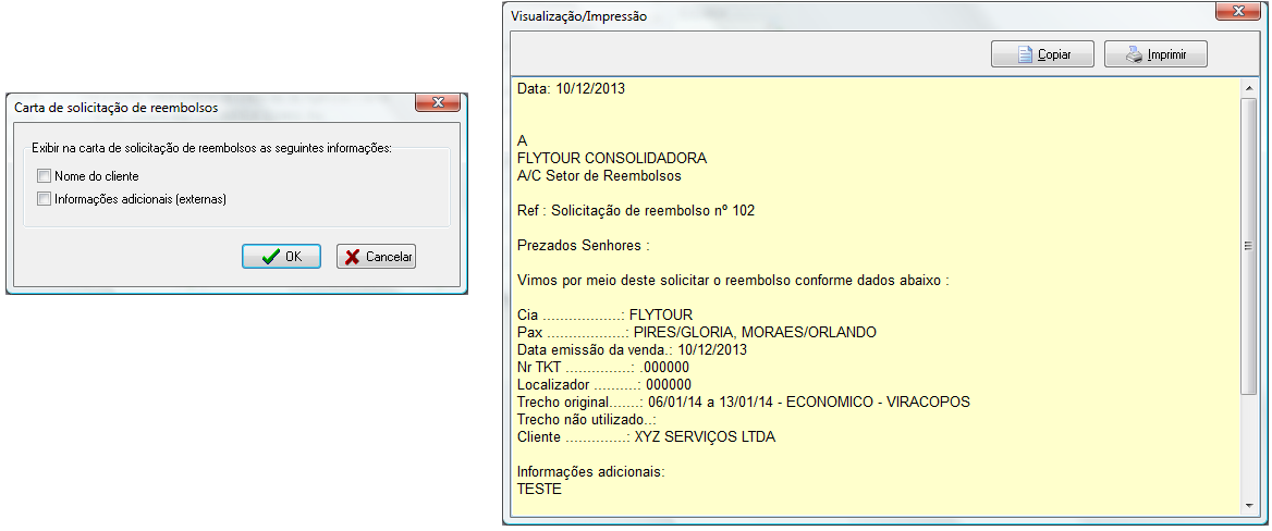 Carta de solicitação de reembolso