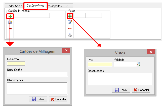 Cadastro de Cartões e vistos de dependente