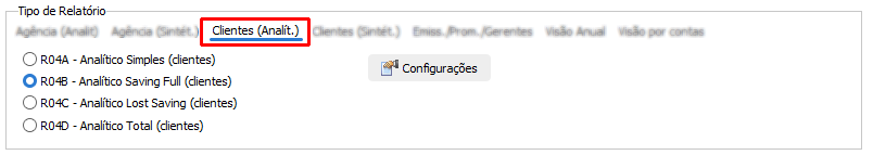 Aba de relatórios Analíticos de clientes