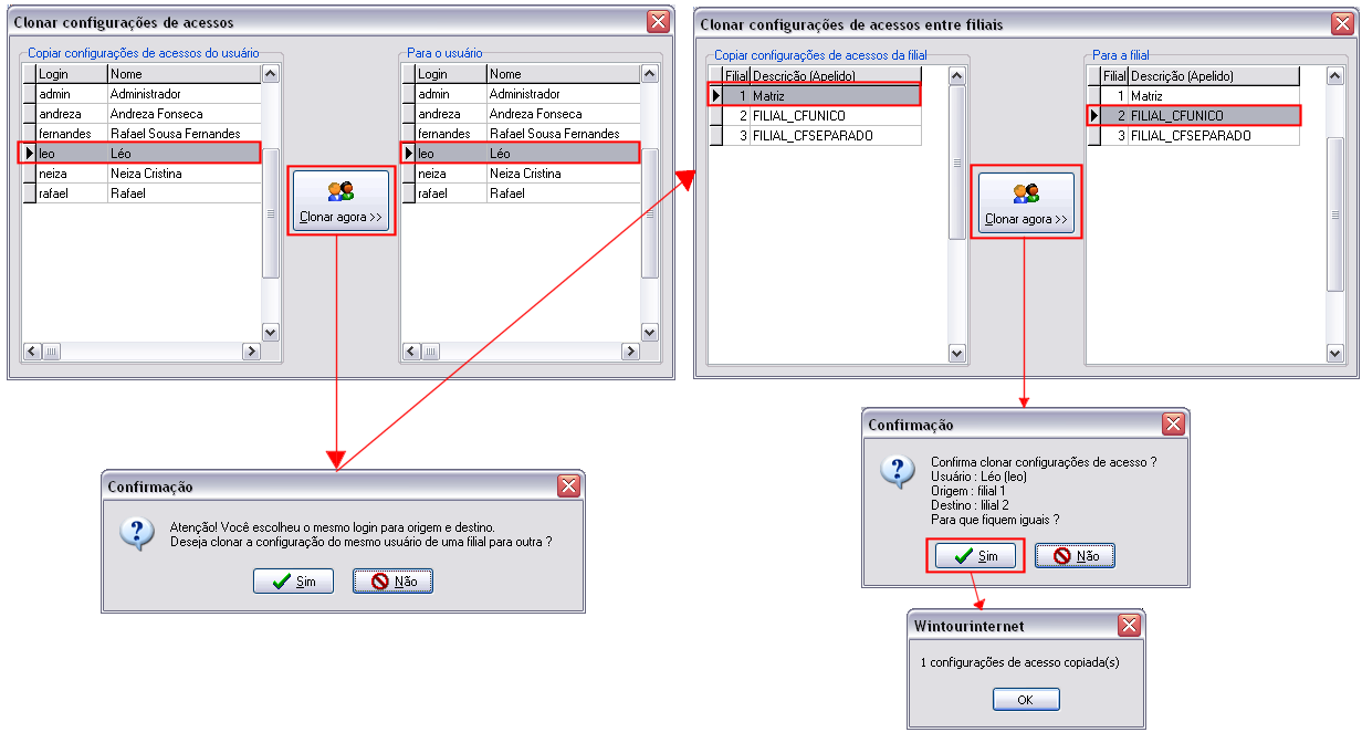 Clonagem de configuração de acesso de filial para os usuários