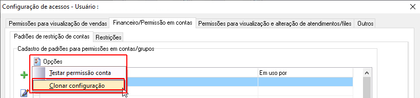 Clonagem de configuração de padrões de acesso a contas