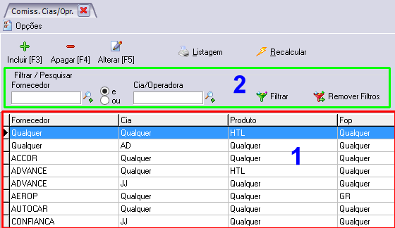 O conteúdo da listagem será igual aos itens que estiverem listados na tela principal do cadastro (1).