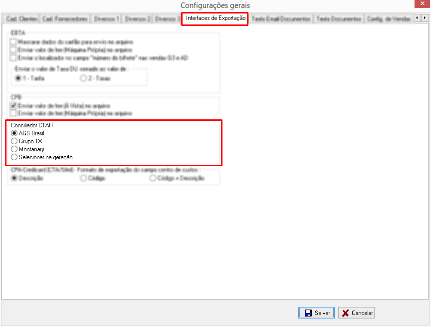 Configurações do conciliador CTAH