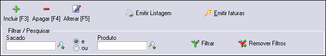 Menu de opções do módulo de Configuração de Faturamento