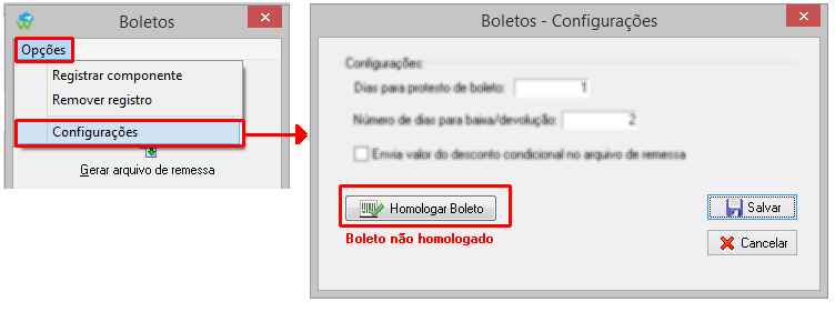 Tela para marcar o boleto como homologado