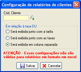 Configuração da taxa DU em relatórios de produção de clientes