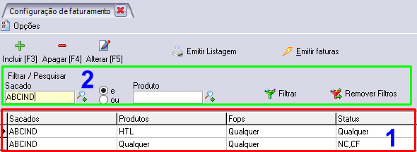 O conteúdo da listagem será igual aos itens que estiverem listados na tela principal do cadastro (1).