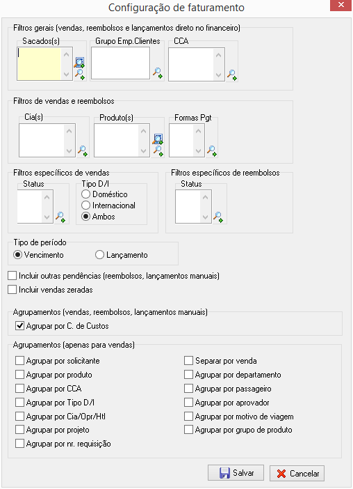 Módulo para cadastro de configuração de faturamento