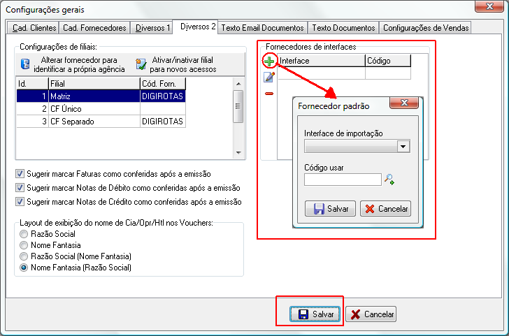 Configuração de fornecedores de interface