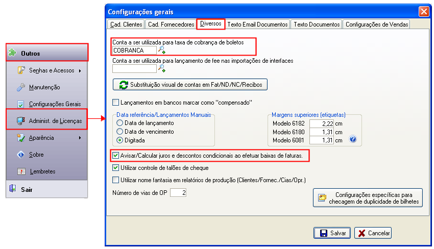 Módulo para configurações adicionais de faturas