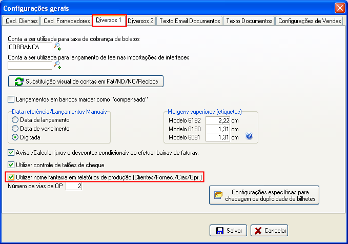 Configurações Gerais para exibição do nome fantasia do cliente