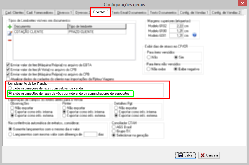 Habilitar para o complemento das faturas, a exibição da taxa de kandir considerando os administradores de aeroportos