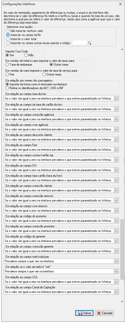 Configurações para importação de campos de vendas através das interfaces