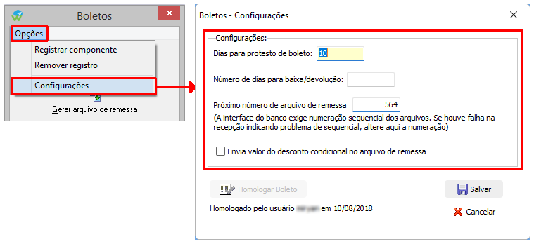 Configuração de boletos