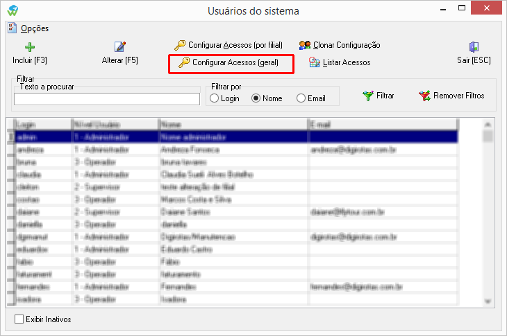 Relatório das permissões de acesso dos usuários em Excel