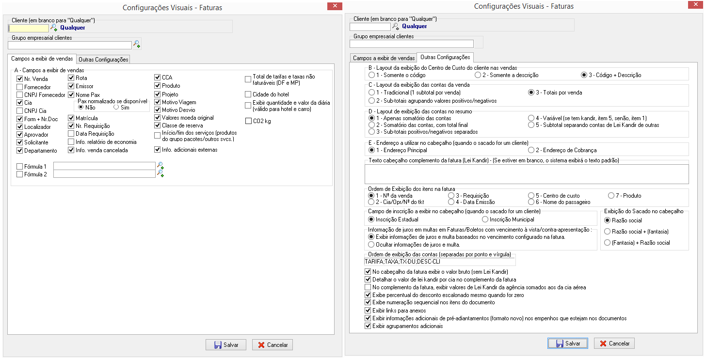 Módulo de configurações visuais de faturas