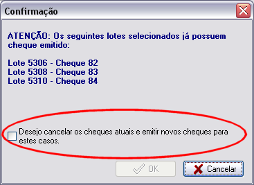 Confirmação de cancelamento de cheques já emitidos.