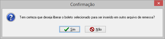 Mensagem de confirmação de liberação de boleto de uma remessa para ser incluído em outro arquivo