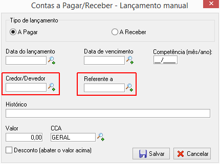 Campos Credor e referente a do lançamento de despesas financeiras