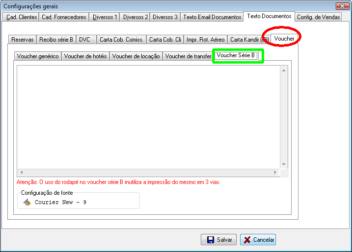 Configuração do rodapé de documentos voucher