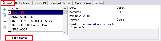 Exibir contatos inativos