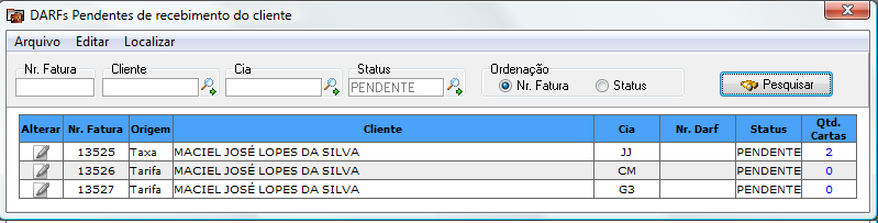 Controle de recebimento de Darfs dos clientes