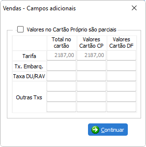 Valores no cartão proprio são parciais