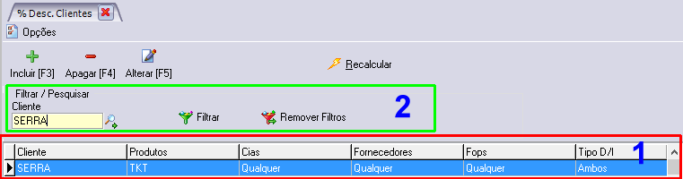Conteúdo do arquivo exportado para excel será igual aos itens que estiverem listados na tela principal do cadastro (1).