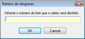 Tela para informar o lote que será desfeito o rateio.