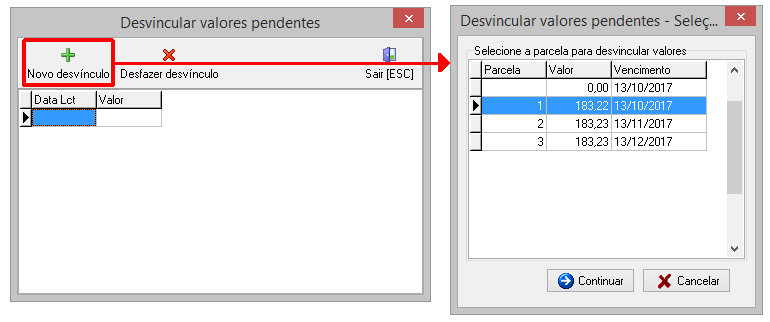 Cadastrando um novo desvínculo