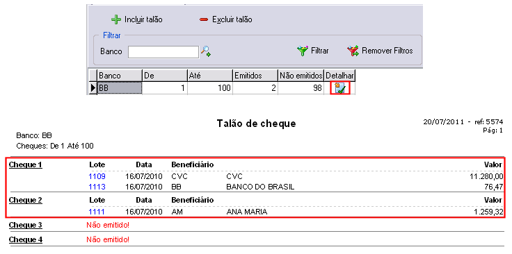 Detalhando ouma seqência do talonário de cheques de um banco