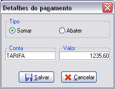 Campos para detalhar os pagamentos incluídos na fatura