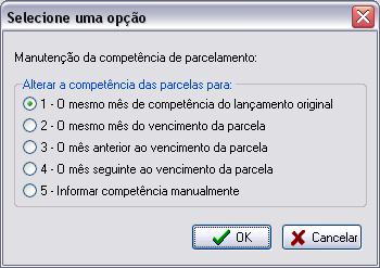 Diferir competência de faturas e notas de crédito com valores de empréstimos e lançamentos manuais parcelados