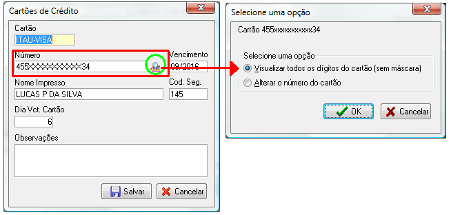 Cadastro de cartões de crédito de fornecedores