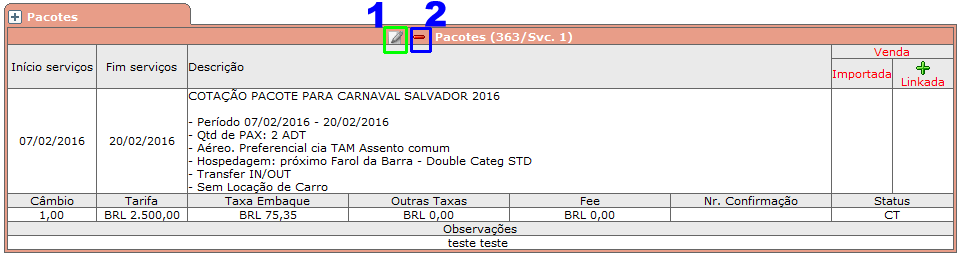 Editar serviço de pacote