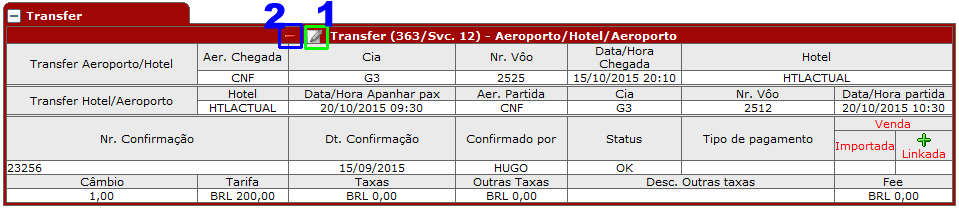 Botões de edição do transfer