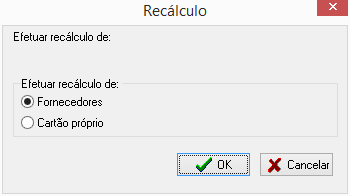 Seleção de opções do recálculo do prazo de pagamento de fornecedores