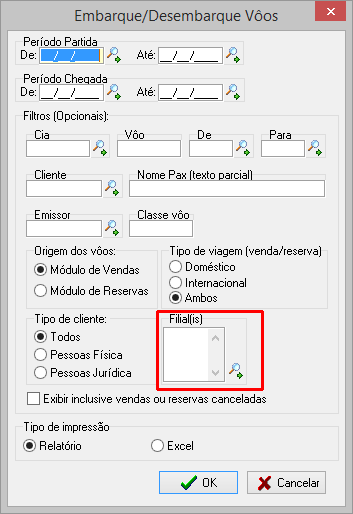 Filtro Filial disponível em todos os relatórios de início e fim de serviço