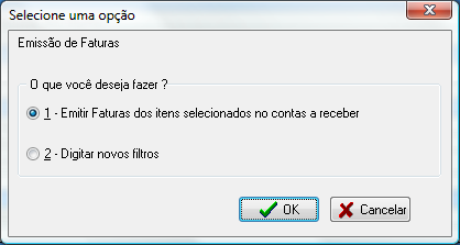 Opções de emisão de fatura pelo financeiro