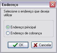 Tela para seleção de endereço de cobrança ou endereço principal do destinatário
