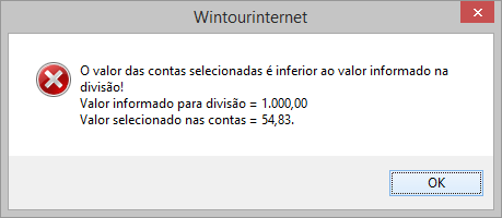 Erro quando o valor das contas selecionadas for menor do que o valor a ser transferido