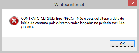 Mensagem de erro exibida ao alterar a data de início da vigência de um contrato para data posterior a de vendas