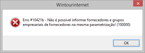 Mensagem de erro exibida ao utilizar filtro de fornecedor e grupo empresarial juntos.