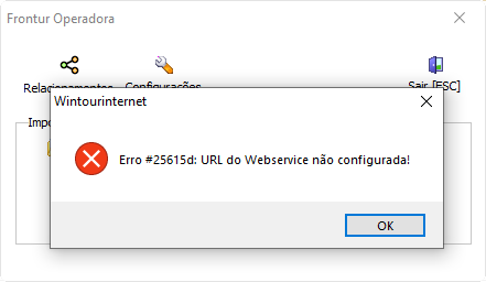 Exemplo da mensagem de erro exibida quando a interface não tiver sido configurada pelo suporte.