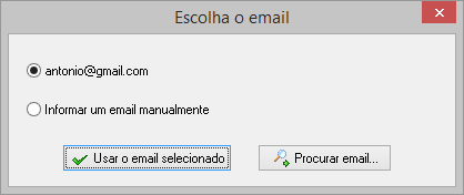 Tela de escolha de e-mail para documentos que possuem um unico credor/devedor