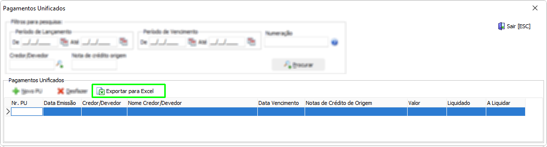 Exportação do resultado da pesquisa para formato excel