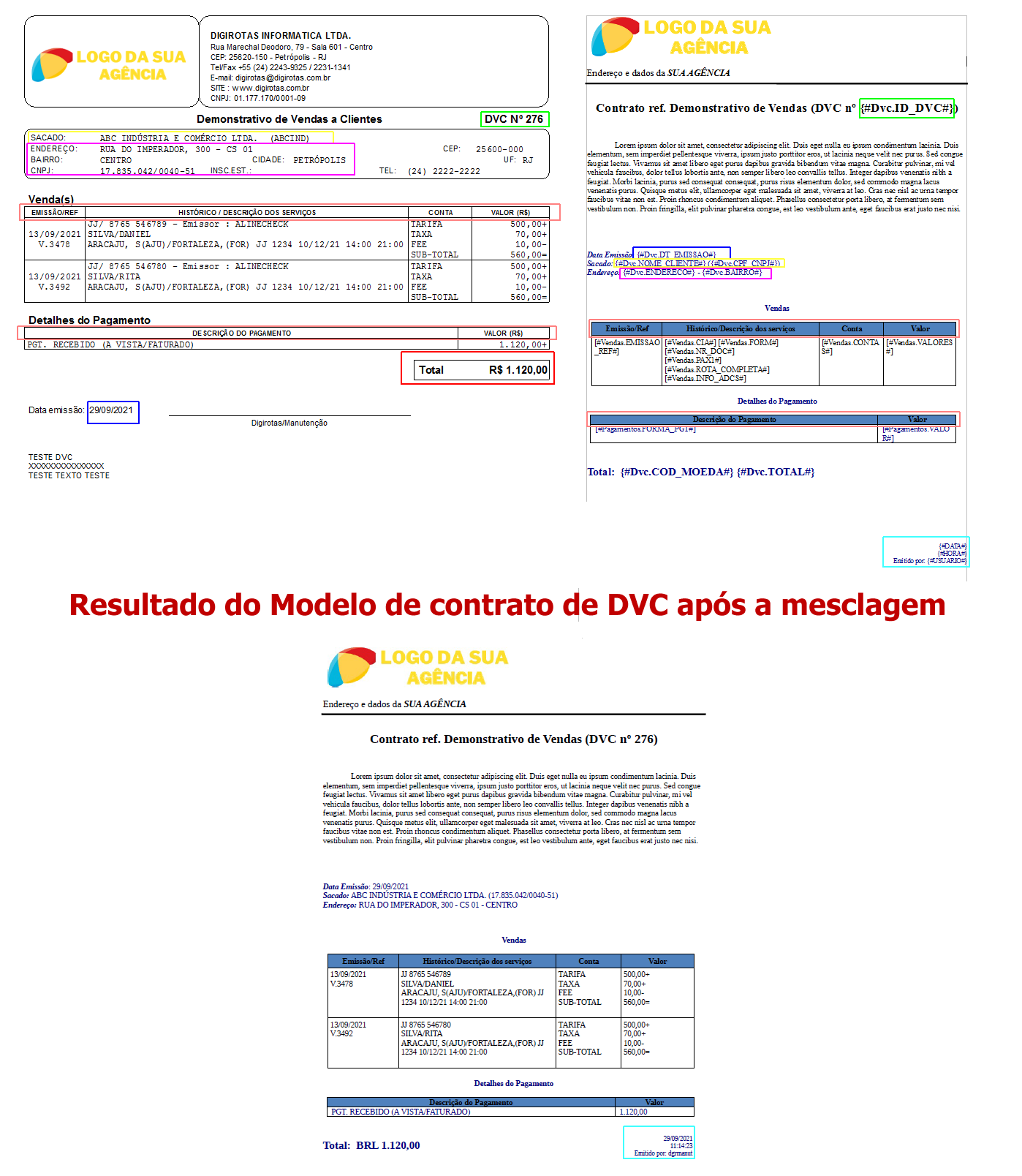 Exemplo de um modelo de contrato utilizando tags do DVC